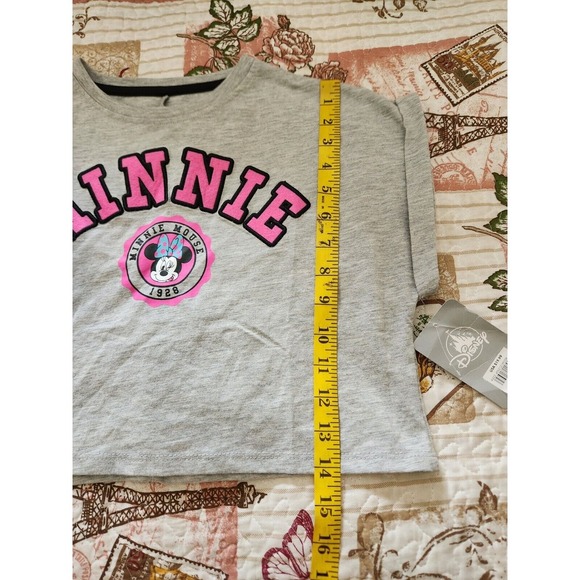 Disney Minnie Mouse Semi-Cropped Athletic Girls T-Shirt Short Sleeve Gray 7/8 - Picture 4 of 7